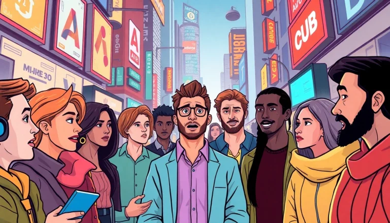 AI opinion poll showing diverse people passionately discussing technology's impact.