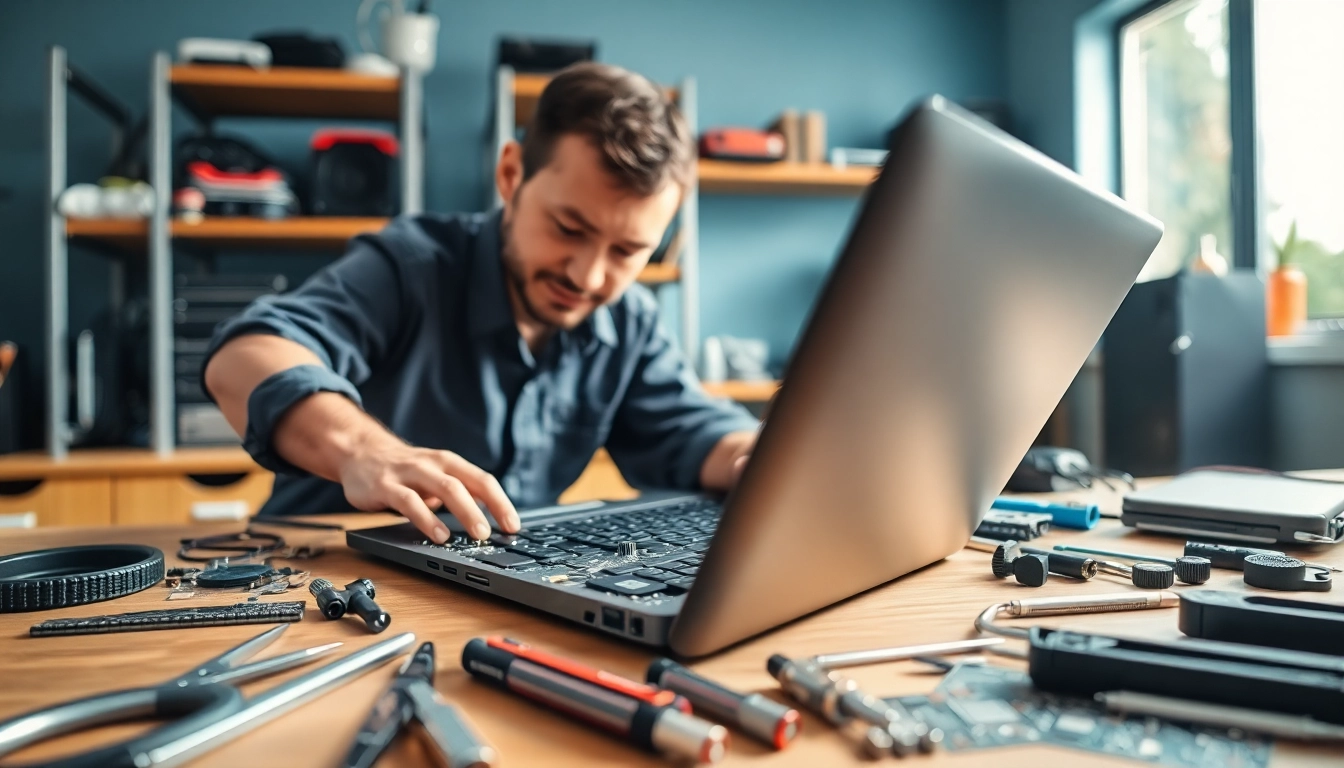 Riparazione computer settimo torinese: tecnico professionale al lavoro su un laptop in un ambiente moderno.