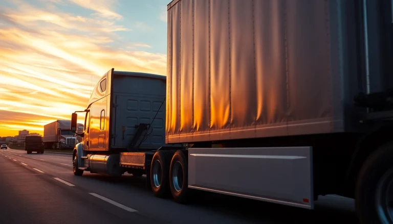 Semi-truck towing in Tampa at sunset, showcasing the dynamic action of a truck being towed.