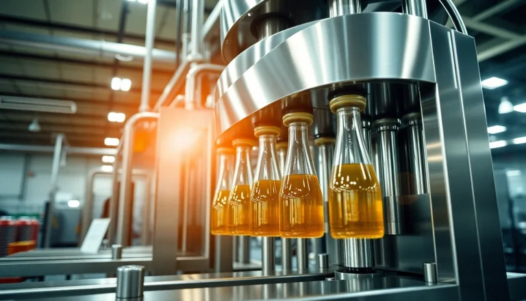 Filling Machine Supplier showcasing high-speed industrial filling machine with advanced features, efficiently filling bottles.