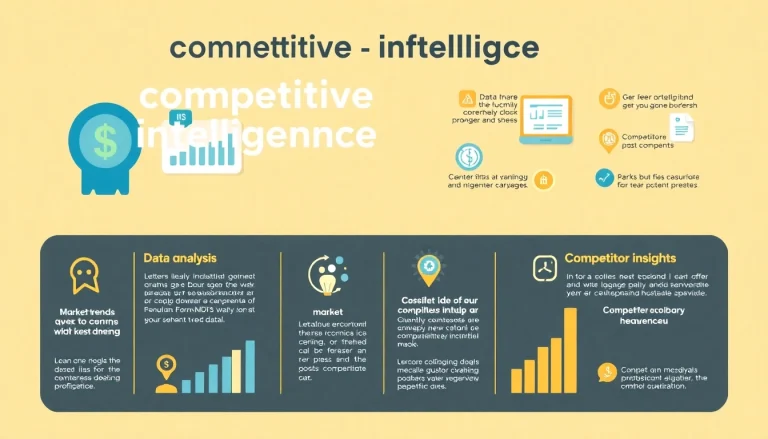 Engaging infographic depicting essential features of a competitive intelligence company, showcasing market trends and competitor insights.