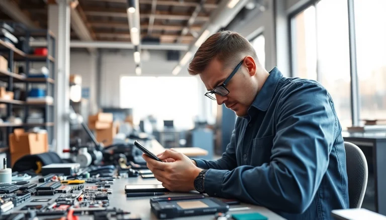 Riparazione cellulari a Torino con esperto tecnico al lavoro in ambiente professionale.