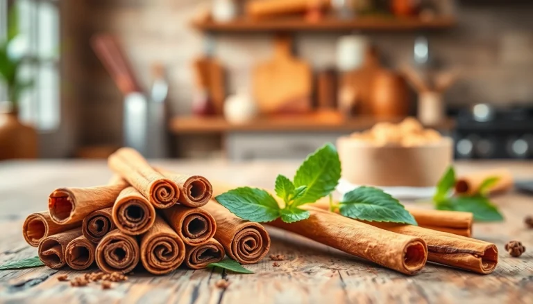 Highlighting Cinnamon Bark's natural richness, close-up of aromatic cinnamon sticks on wood.