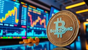 Buy BasedChadHQ coin in a vibrant cryptocurrency trading scene, highlighting excitement and market dynamics.