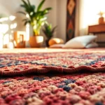 Admire the unique textures of Boujaad vintage rugs showcased in a cozy space at https://labboho.com/collections/boujaad-vintage-rugs.
