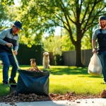 Dog poop pickup service in action, featuring professional scoopers cleaning a backyard effectively.