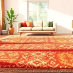 A Boujaad vintage rug showcasing vivid colors and patterns in a home setting, enhancing interior decor.