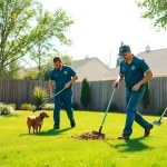 Weekly dog poop scooping service maintaining a clean lawn with professional equipment.