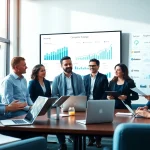 Conducting competitor pricing research with experts analyzing data on pricing strategies.