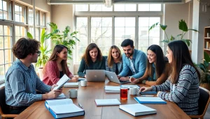 CIPD assignment help UK group study session showcasing collaborative students working together.