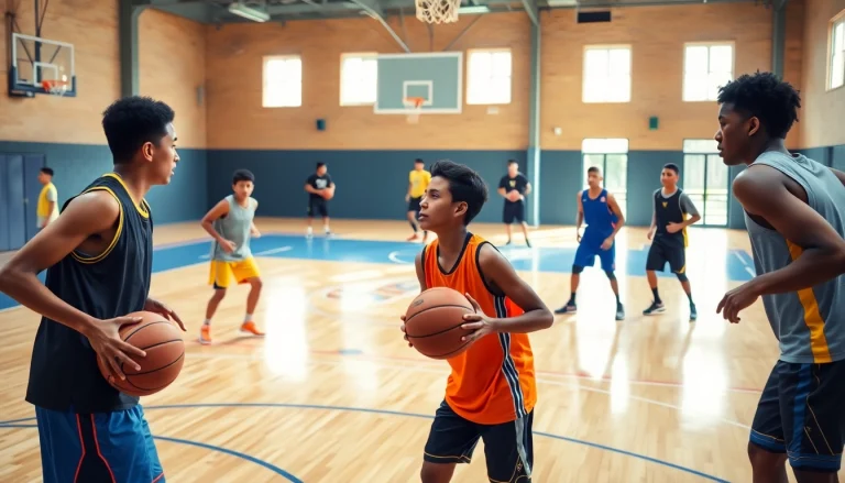 Young athletes training hard at the Takeover Basketball Academy, showcasing teamwork and skill development.