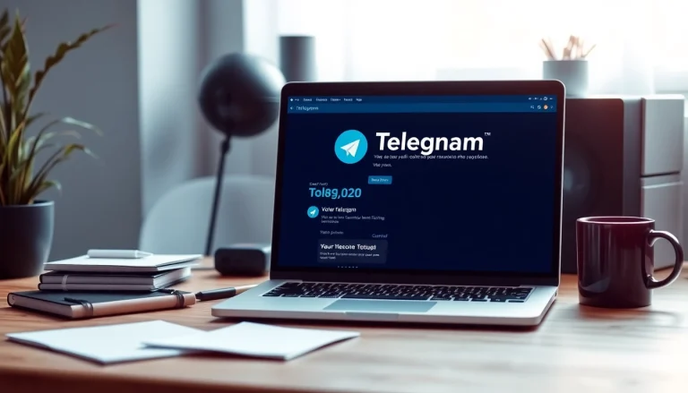 Download telegram电脑下载 on a laptop featuring a sleek interface and creative workspace.
