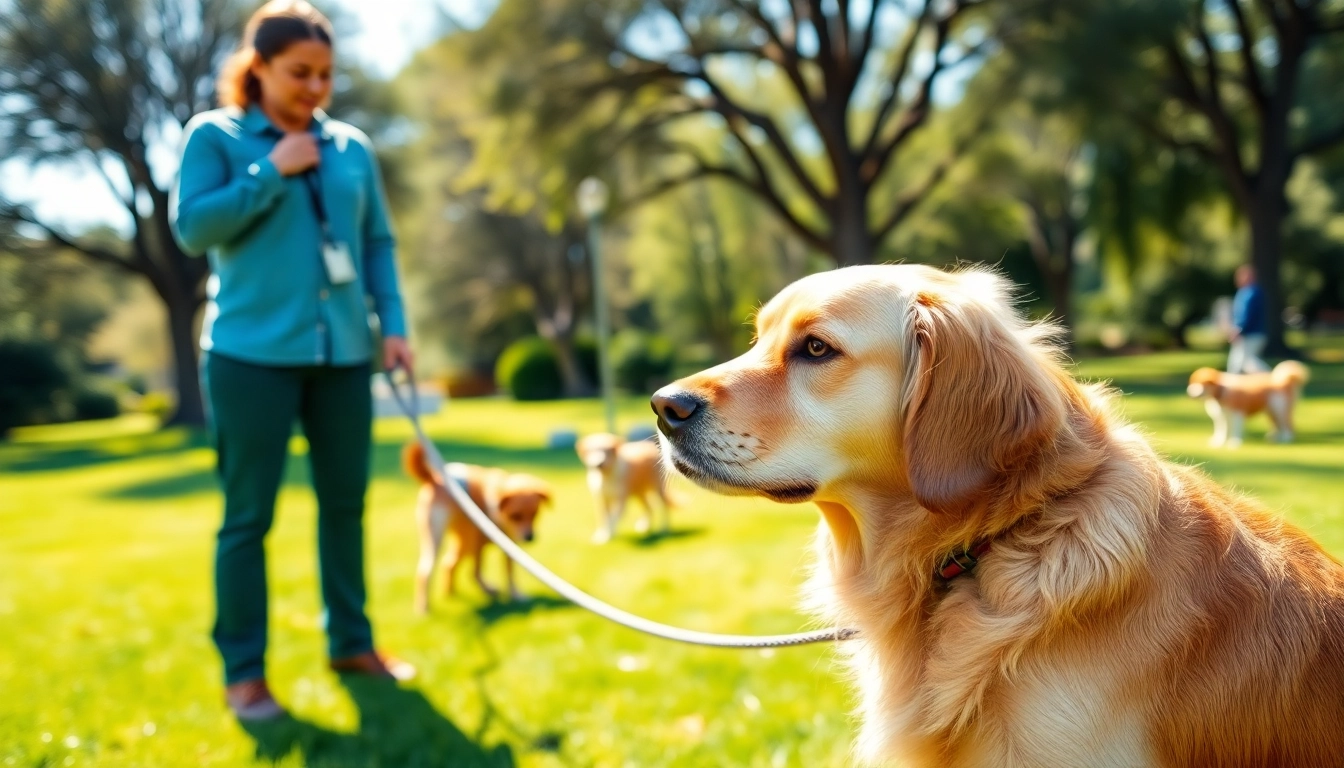 Engaging dog training session in Irvine, showcasing a trainer guiding a Golden Retriever.
