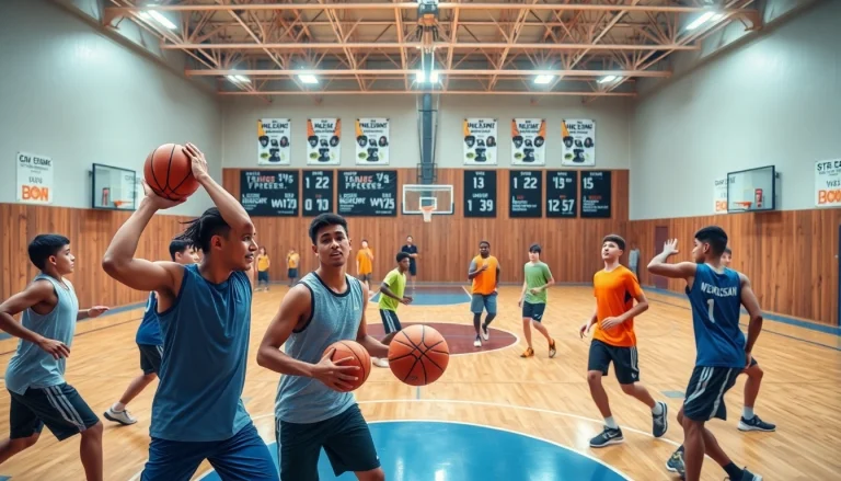 Engaging basketball training programs near me with young athletes honing their skills in a dynamic gym setting.