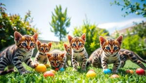Playful Bengal Breeders Orange County kittens enjoying a sunny backyard setting.