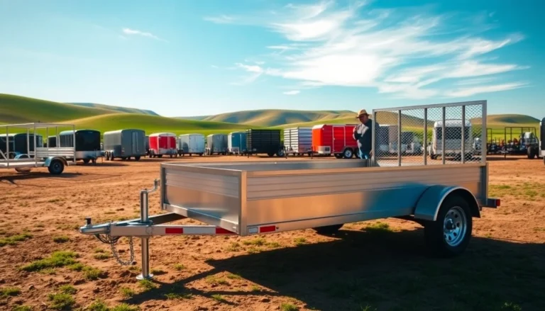 Find high-quality utility trailers near me in a sunny outdoor setting, showcasing vibrant colors.