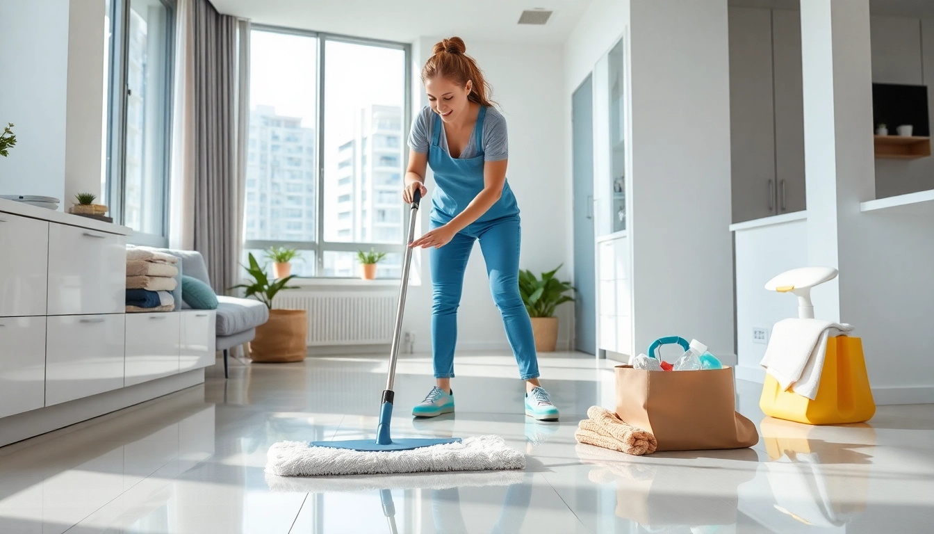 Bond cleaning Brisbane service showcasing professional cleaners in a sparkling apartment.
