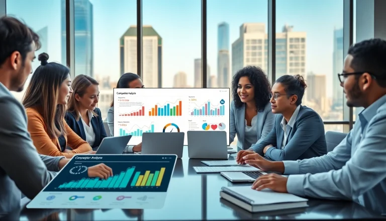 Analyze ai prompts for competitor analysis with business professionals collaborating on data-driven strategies.