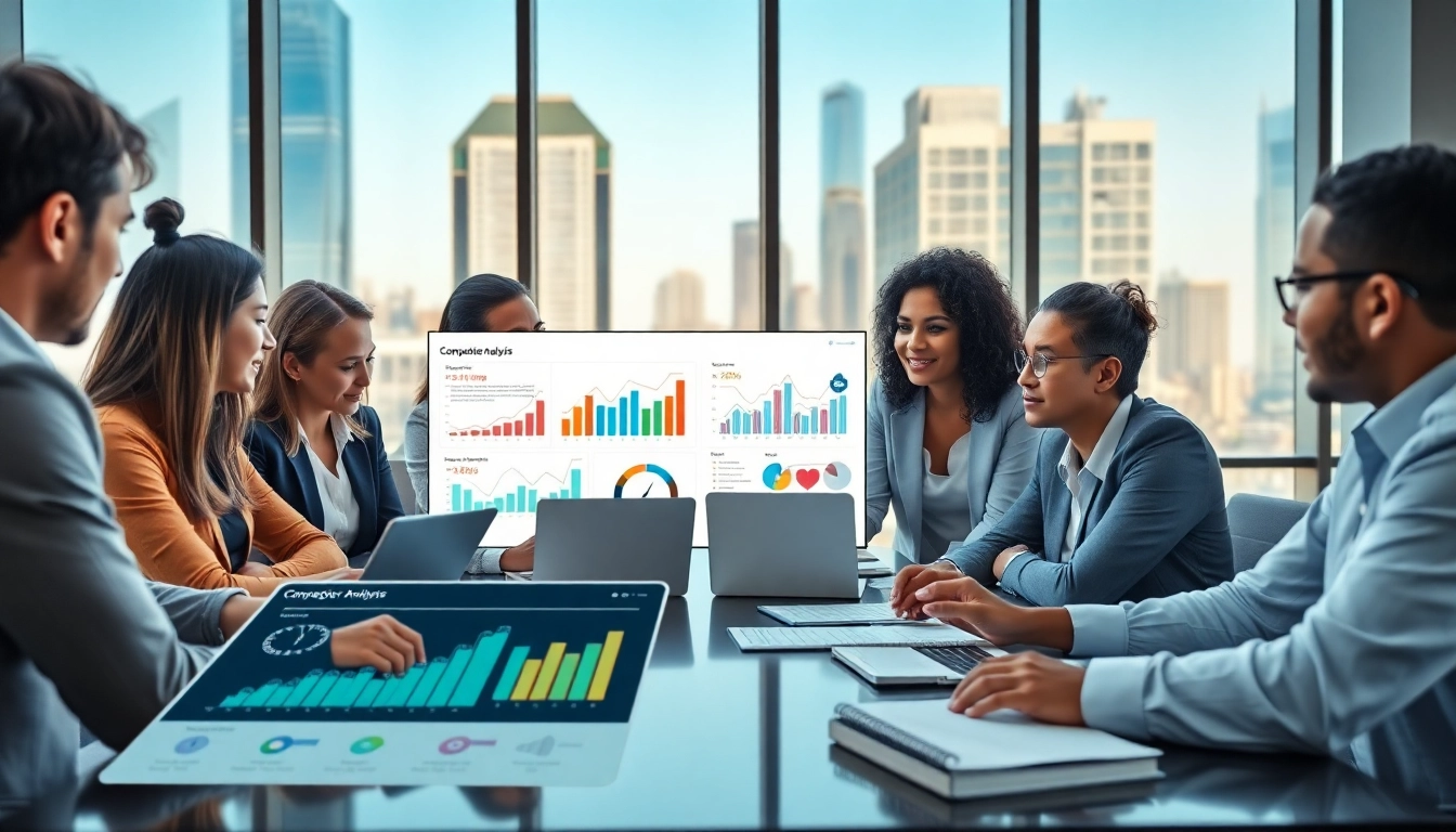Analyze ai prompts for competitor analysis with business professionals collaborating on data-driven strategies.