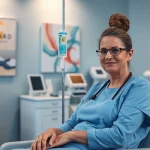Discover the nad iv therapy cost while a healthcare professional administers treatment in a calming setting.