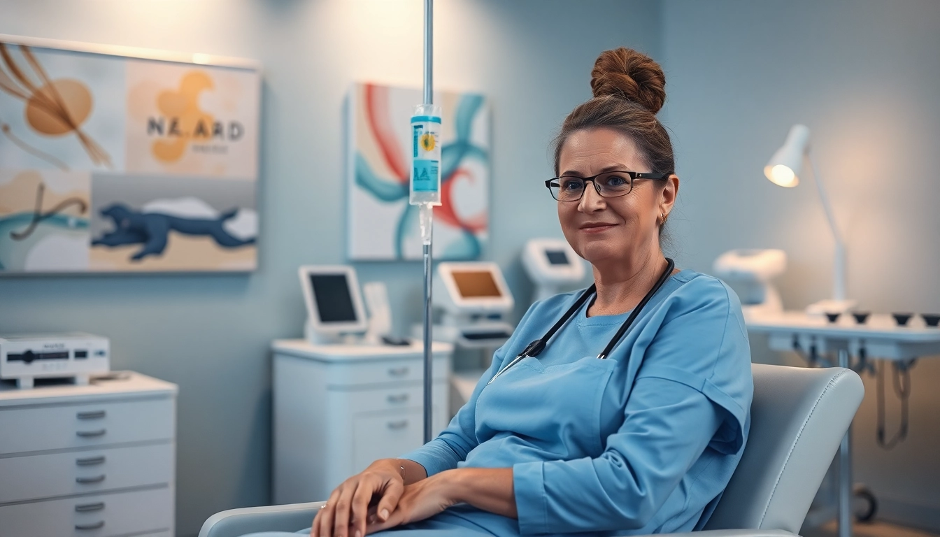Discover the nad iv therapy cost while a healthcare professional administers treatment in a calming setting.