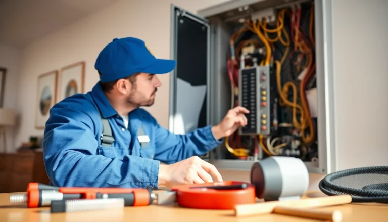 Electrician working on an Electrical Panel Clearwater in a safe and professional setting.