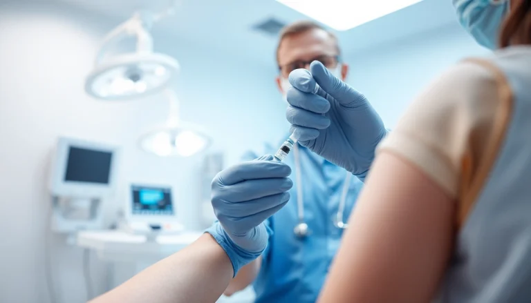Patient receiving a b complex injection from a healthcare professional in a tranquil clinic.