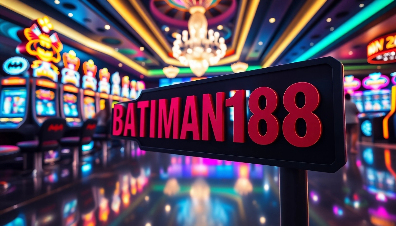 Menggambarkan pengalaman bermain slot di https://batman138ss.com dengan kasino digital yang ramai dan penuh warna.