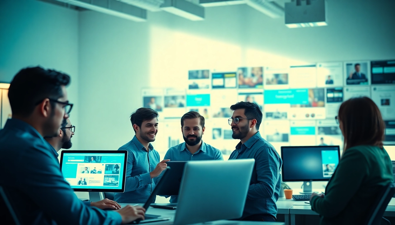 Engaged professionals working together at a kansas city web design company, highlighting creativity and collaboration.