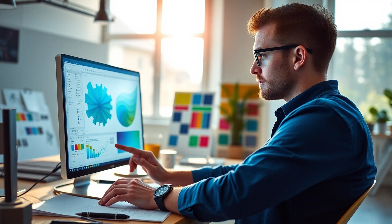 Calgary graphic design company showcasing a designer creating vibrant digital artwork in a bright studio.