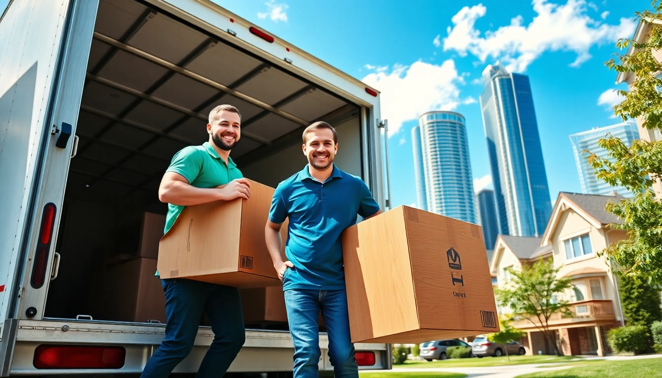 Toronto moving team efficiently handling furniture in a vibrant Toronto neighborhood.