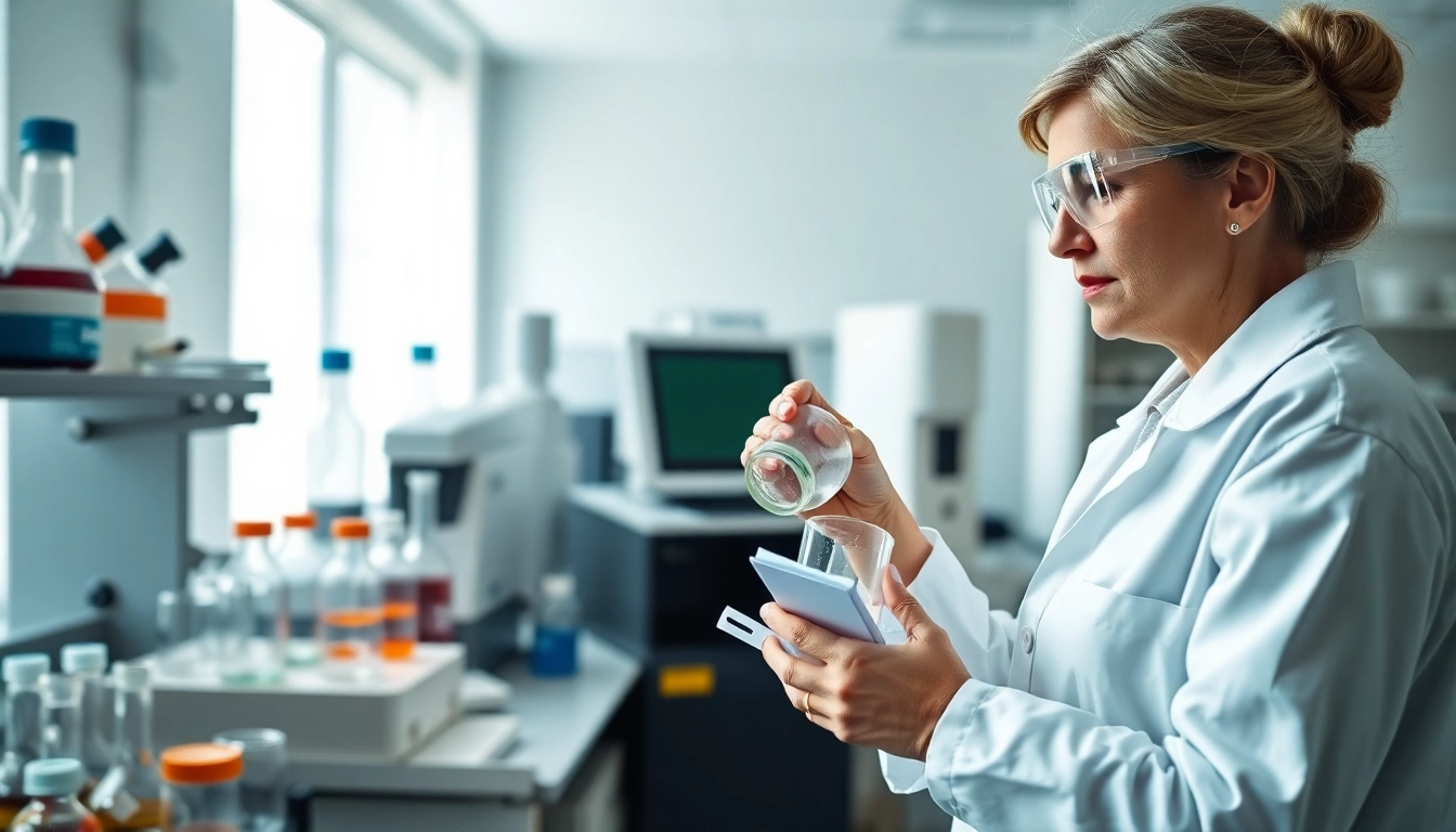 A scientist examining Sodium Carboxymethyl Cellulose in a laboratory, highlighting meticulous analysis and research.