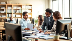Experience QSM document clearing services in a vibrant office environment with team collaboration.