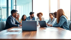Engaging business team collaborating on amazon business wholesale strategies in a modern setting.