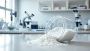 Sodium Carboxymethyl Cellulose displayed in a laboratory setting with laboratory equipment.