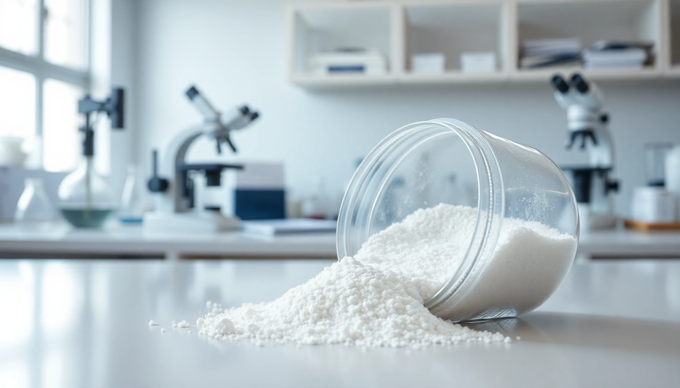 Sodium Carboxymethyl Cellulose displayed in a laboratory setting with laboratory equipment.