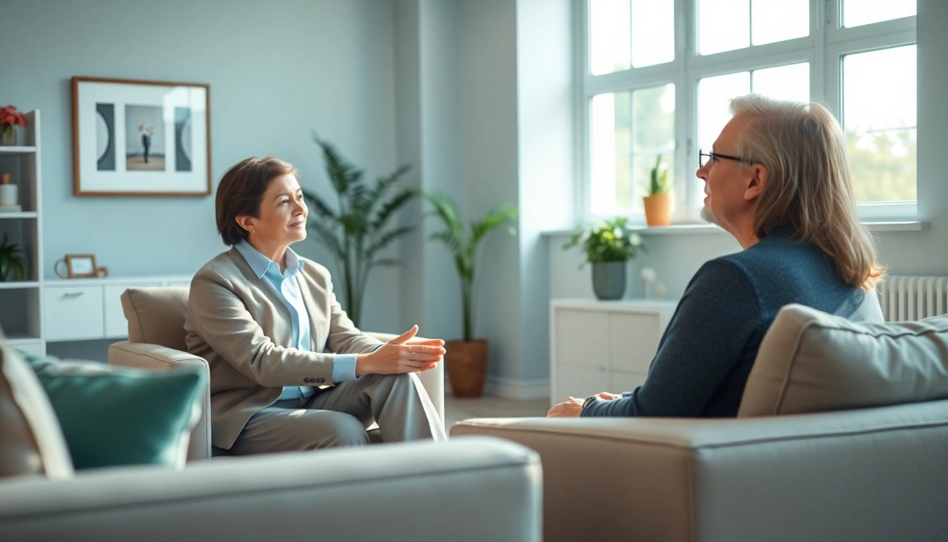 Attachment theory coach providing guidance in a calm, professional setting.