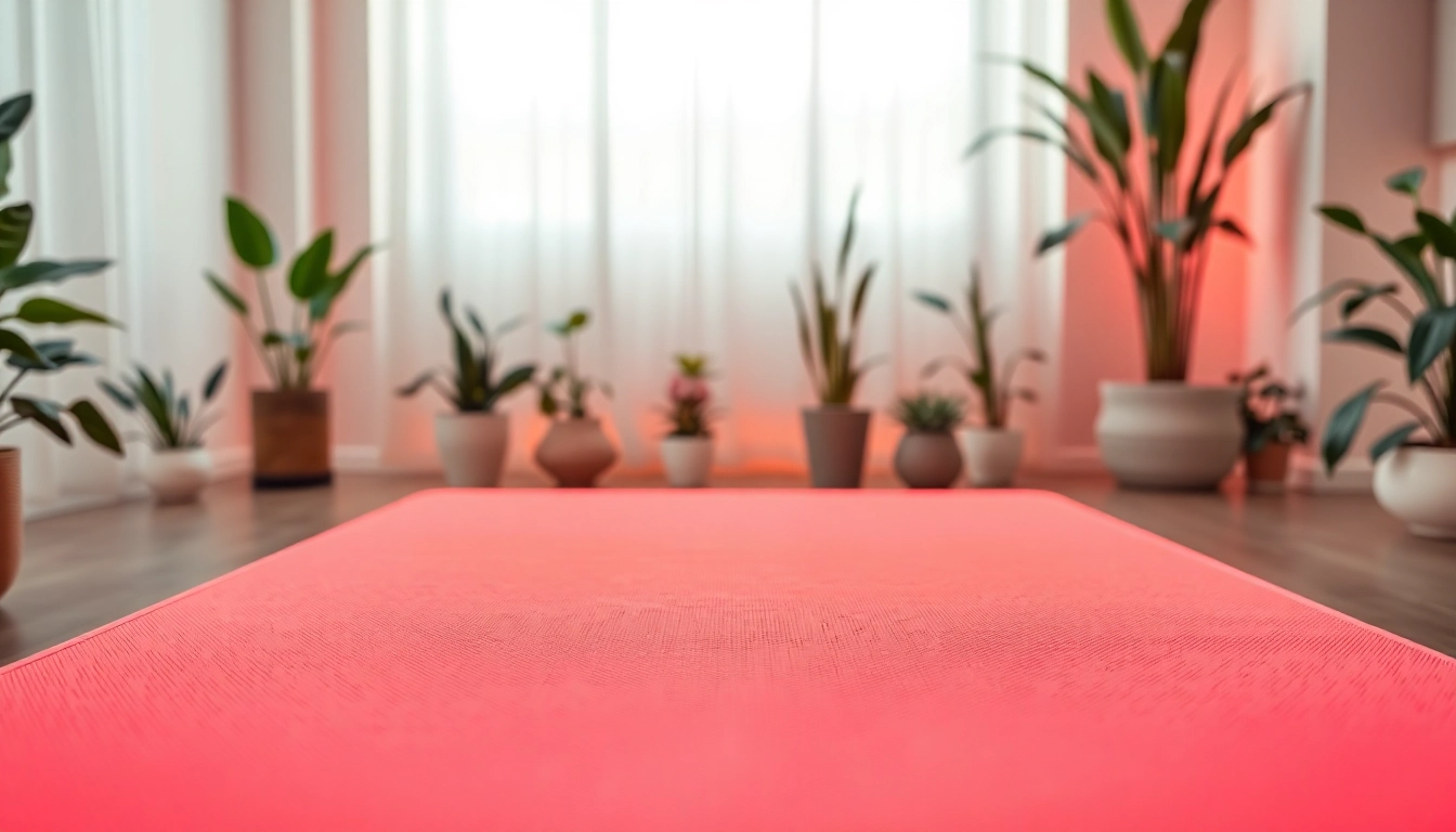 Using a red light therapy mat fullbody for relaxation and wellness in a serene setting.