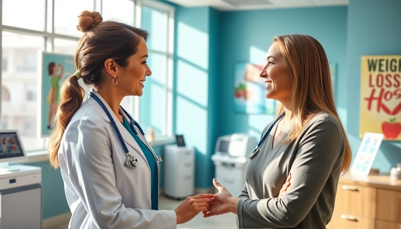 Engaging scene of a weight loss clinic Las Vegas with professionals assisting patients.